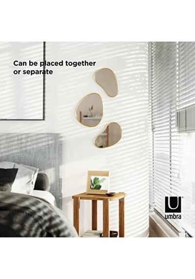 Hubba Pebble Duvar Montaj Aynaları, 3'lü Set, Pirinç Çok Renkli