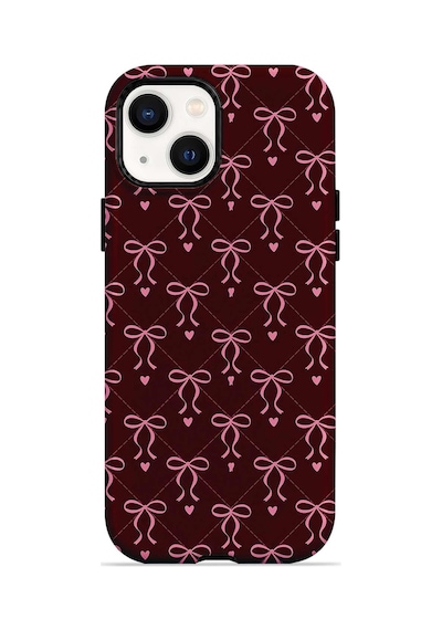 Velvoria Valestra Burgundy Bow Grid Apple iPhone Uyumlu 15 Darbe Korumalı Kılıf Valestra Select - Burgundy Bow Grid