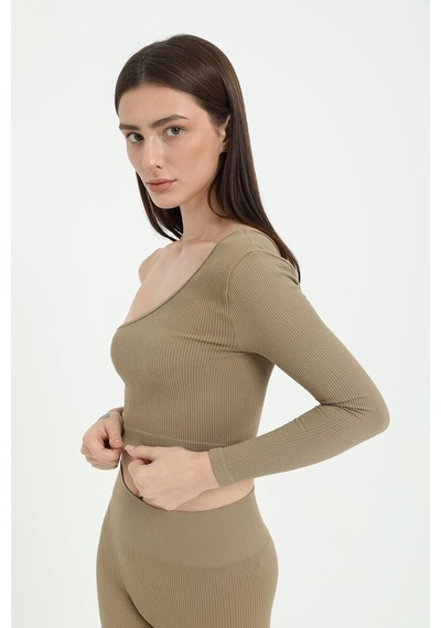 Forever More Tek Omuz Crop Top Vizon-m Altın - Beyaz