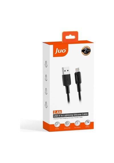 12w 2.4a Usb-a To Lightning İphone İpad İle Uyumlu Silikon Hızlı Şarj Ve Data Kablosu Siyah 2 Metre