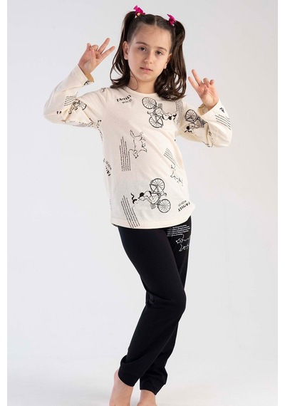 Kız Çocuk Uzun Kol Bej Pijama Takımı C3t0n3o118 001