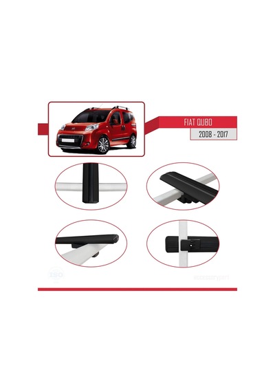 Fiat Qubo 2008-2017 Arası İle Uyumlu Basic Model Ara Atkı Tavan Barı Siyah 3 Adet