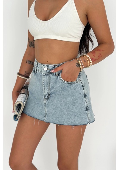 Mini Denim Şort Etek Mavi