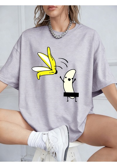 Noıssey Urban Pop Graphic Kadın Tişört Koleksiyonukod 5611 Gri