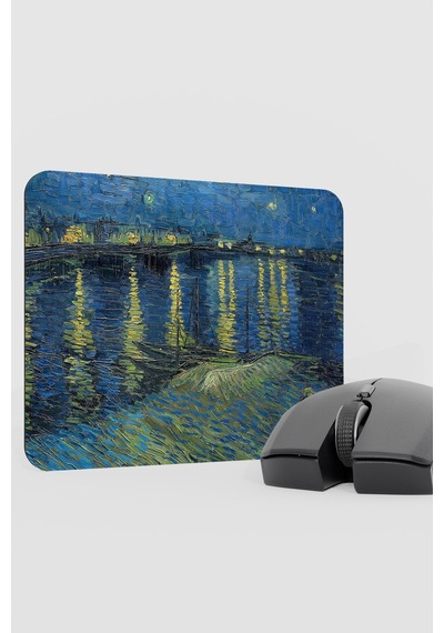 Van Gogh Ren Nehrinde Yıldızlı Gece 22x18 Gaming Kauçuk Kaymaz Taban Mouse Pad Fare Altlığı