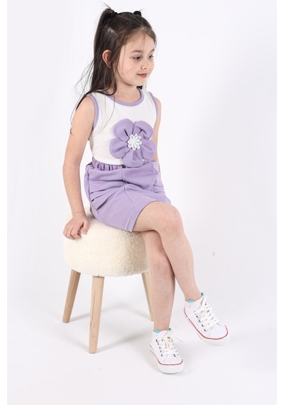 Aden Kids Kız Çocuk Etekli Alt Üst Takım Mor