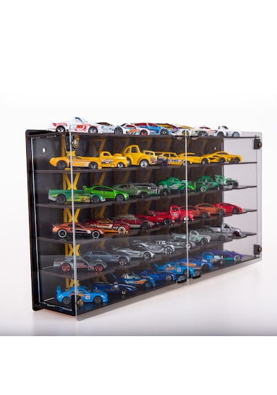 Pleksi Kapak 48 Araçlık 1/64 Hotwheels, Matchbox Uyumlu Hobi Oyuncak Araba Rafı Koleksiyon Model Araba Garajı Siyah