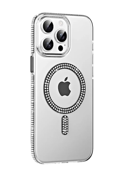 Apple iPhone  Uyumlu  15 Pro Move Taşlı Magsafe Kapak - Siyah