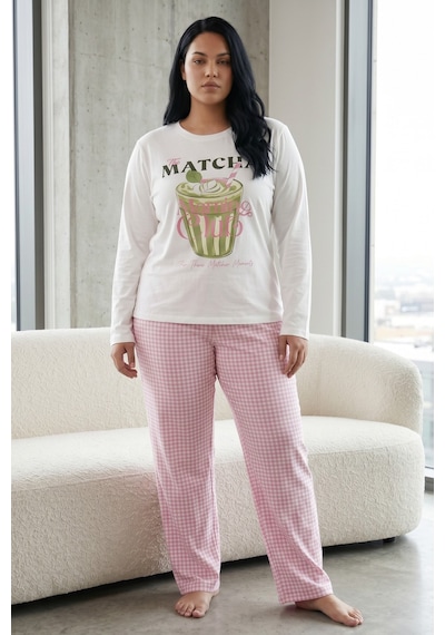 Siyah İnci Pamuklu Likralı Büyük Beden Battal Boy Örme Pijama Takım 26240897 Beyaz