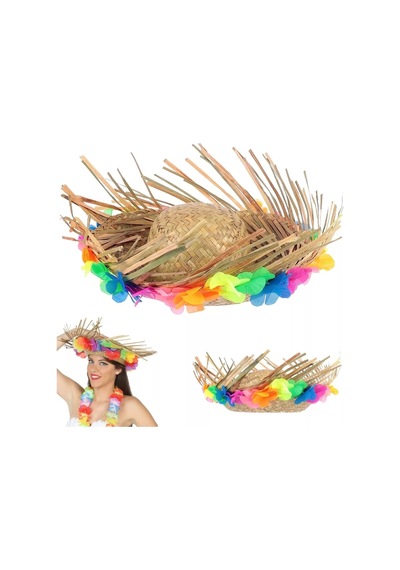Populermarketim - Naturel Renk Püsküllü Örme Hasır Hawaii Luau Aloha Şapka 13x36 Cm Standart