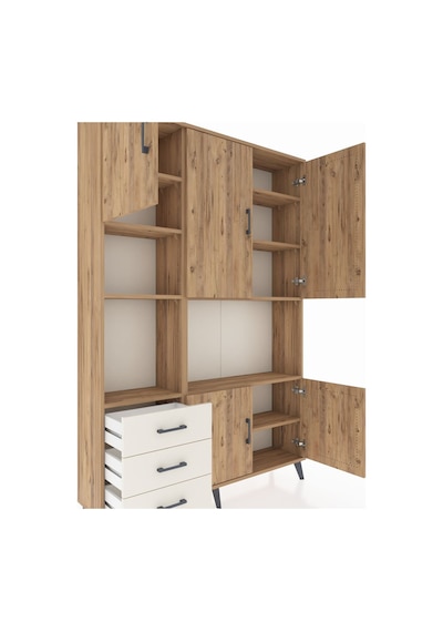 Arges Dolap 9 Raflı 3 Çekmeceli 5 Kapaklı 132x30x195 Çam-çam/... Çam