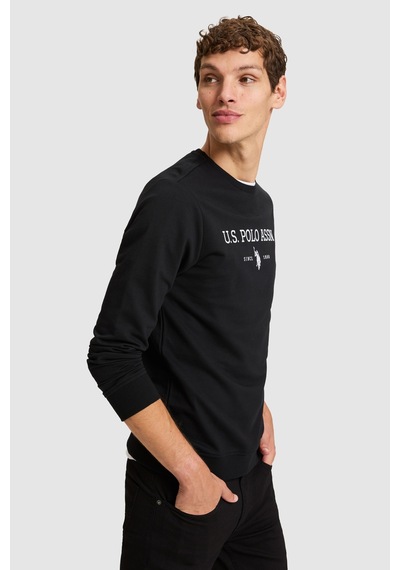 U.S. Polo Assn. Erkek Siyah Bisiklet Yaka Regular Fit Basic Sweatshirt 50333273-vr046