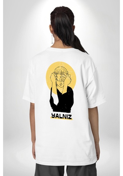 Yalnız Kadına Şiddete Hayır Beyaz Oversize Unisex Ön Ve Sırt Baskılı Tişört Beyaz