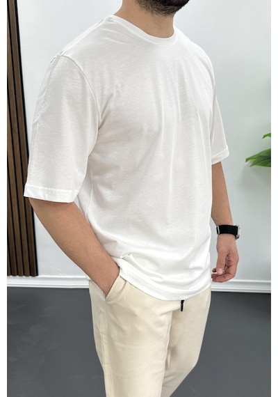 Erkek Oversize Pamuklu Basic T-shirt Ekru Edw089-ekru Ekru
