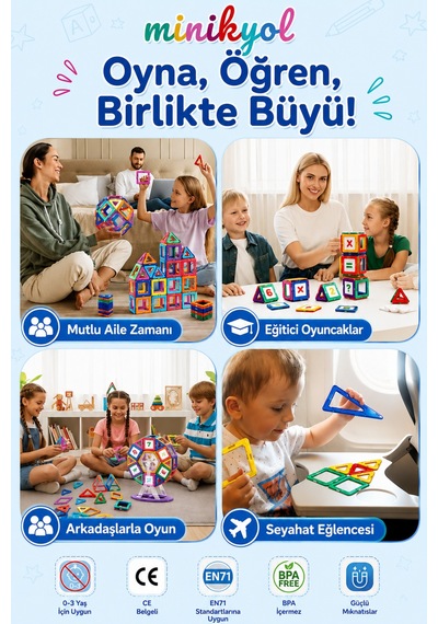 Manyetik Bloklar 56 Parça Eğitici Ve Yaratıcı Yapı Seti 3d Stem Oyuncağı 3+ Yaş 2