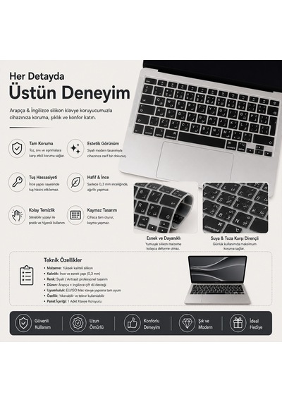 Macbook Air 13.6 İnç M2 M3 M4 M5 A2681 A3113 A3240 A3449 Uyumlu Arapça İngilizce Q Klavye Koruyucu Diğer