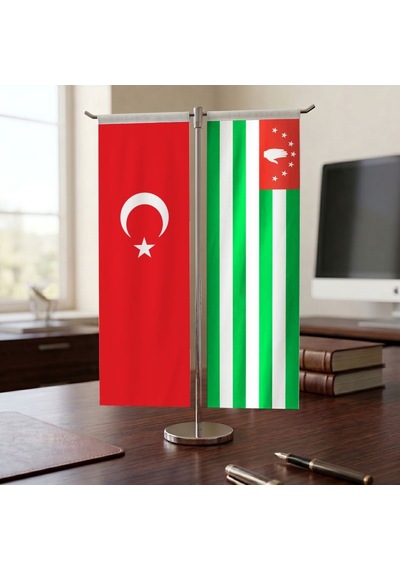 Abhazya Cumhuriyeti Ve Türk Bayrağı Kırlangıç T Tipi Masa Bayrak Takımı Diğer