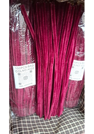 Renk Kod A022 Şönil 100 Lü Vişne Bordosu 30 Cm - Yoğun Tüylü Hobi Çubuğu Tel 100 Lü Paket