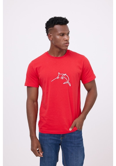 Marıne Tee Deniz Temalı Ribana Bisiklet Yaka Pamuk T-shirt-3121 Mercan