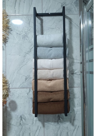 Aju Havlu Bornoz Düzenleyici - Dekoratif Havlu Depolama Rafı - Duvara Monte Çok Amaçlı Metal Raf Siyah