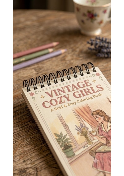 Nostalgic Vintage Cozy Girls Boyama Kitabı - Çanta / Cep Boy - 10x20 Cm
