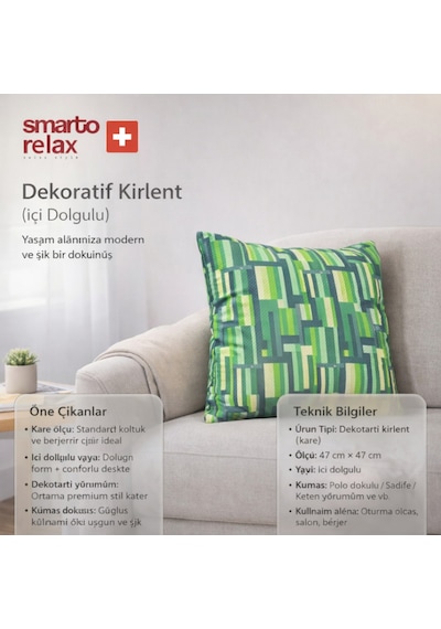 Smarto Relax Içi Dolgulu Kırlent 45x45 Cm Kare Salon & Berjer Kırlenti Çok Renkli