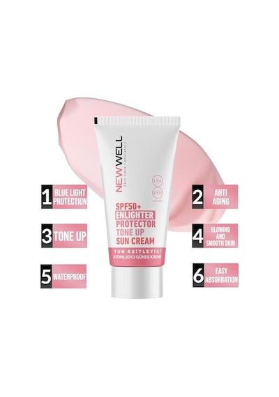 New Well Ton Eşitleyici Yüksek Koruma Etkili Güneş Kremi Aydınlatıcı Etkili Spf 50+ Uva/uvb Korumalı Pembe Yüz Güneş Kremi 50 Ml