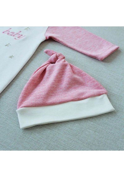 Candar Lucky Baby Nakışlı Çizgili Şapkalı Kız Bebek Tulumu 0-3 / 3-6 Ay Pembe
