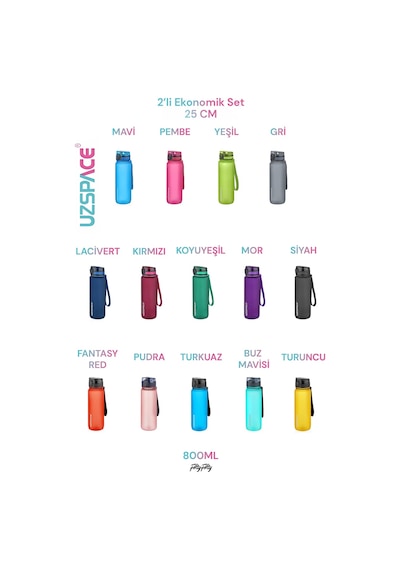 Uzspace Tritan Bpa'sız 25 CM Su Matarası 2'li Set 800 ML