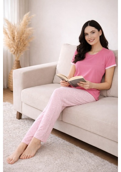 Pemilo Kadın 2004-36 Kısa Kol Likralı Bambu Pijama Takımı Pembe