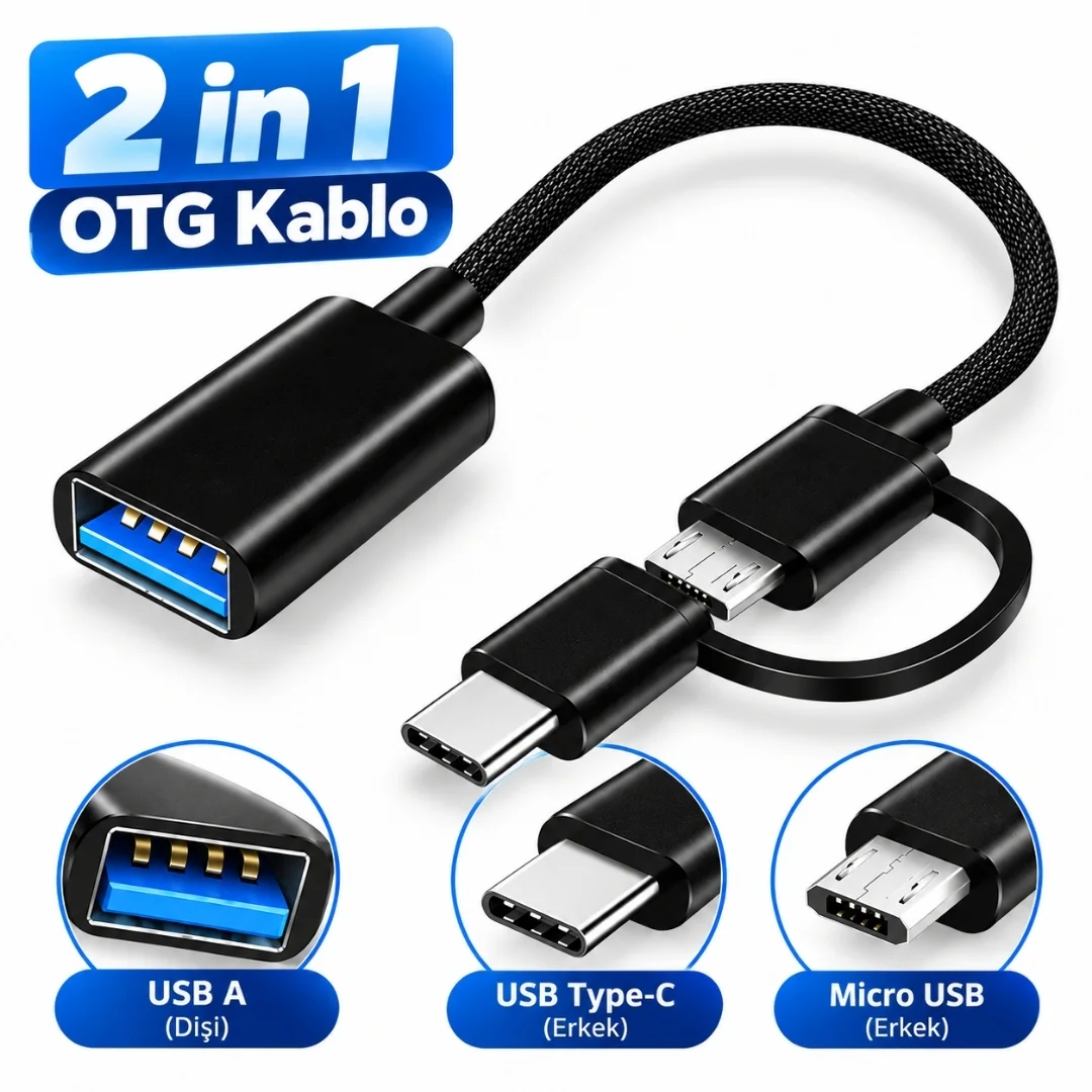Usb 3.0 Otg To Type C Micro Usb Data Şarj Çevirici 2in1 Dönüştürücü Adaptör -
