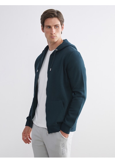 Lcwaıkıkı Classic Petrol Kapüşonlu Uzun Kollu Erkek Fermuarlı Sweatshirt
