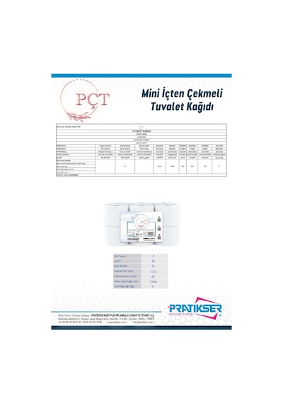 Pçt Mini İçten Çekmeli Tuvalet Kağıdı 4 KG 12 Rulo