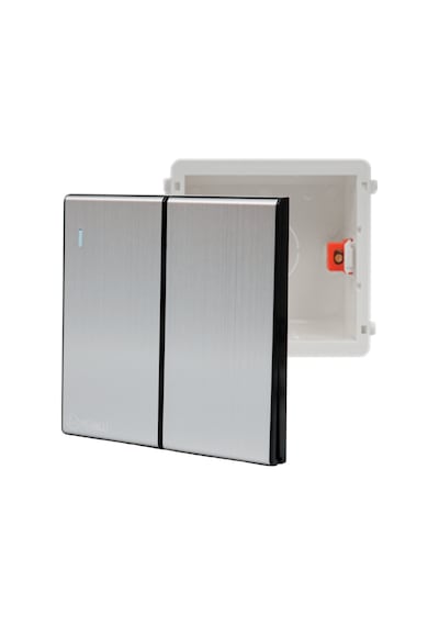 MERALLI INOX 2'li anahtar, hakiki fırçalanmış paslanmaz çelik, çerçevesiz 86×86 Düz kasa dahil