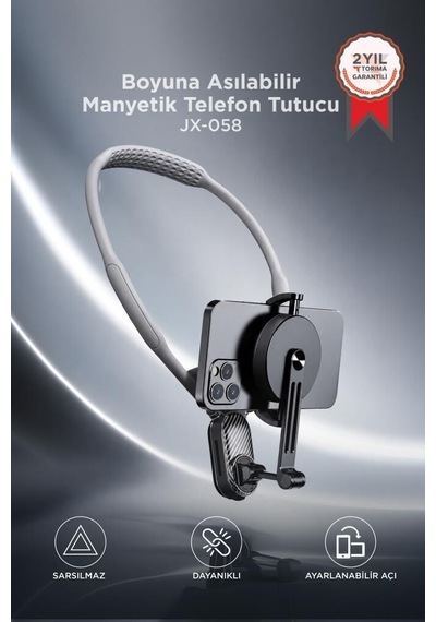 Kolay Taşınır Eller Serbest Telefon Tutucu Boyuna Asılabilen Manyetik Tutucu Jx058 Gri