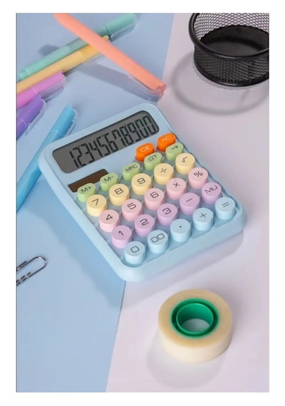 Pinterest Renkli Hesap Makinesi 12 Haneli Yuvarlak Tuşlu Şirin Hesap Makinesi Büyük Lcd Ekran Çok Renkli