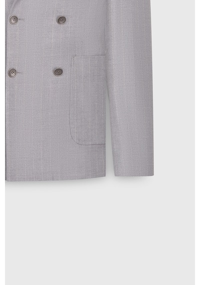 Ac&Co / Altınyıldız Classics Erkek Grı Bej Slim Fit Dar Kesim Kırlangıç Yaka Çizgili Torba Cepli Ceket Grı Bej Gri - Bej