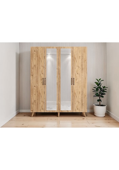 Alara Tamamı Mdf Aynalı Portmanto Vestiyer Ayakkabılık Çam 160 Cm - M2