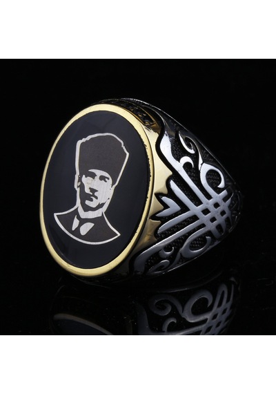Fkgümüş 925 Ayar Gümüş Lale Motifli Atatürk Erkek Yüzük Silver