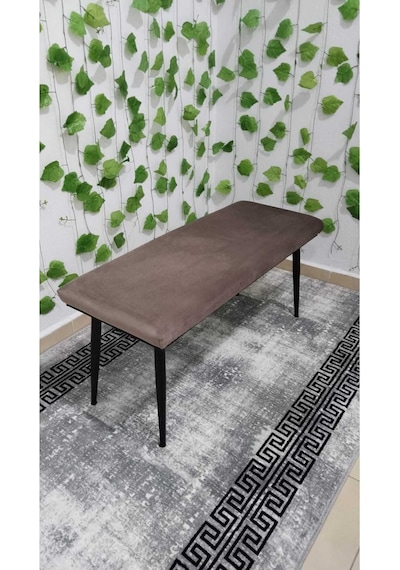 Özcan Metal Siyah Metal Ayaklı Metal Kasalı Bench Mutfak Salon Antre Yatak Odası Balkon Puf Bank Kahverengi