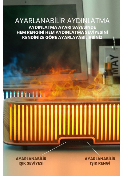 Hava Nemlendirici Şömine Efektli Gece Lambası Koku Dağıtıcı Relax Aromaterapi Difüzör