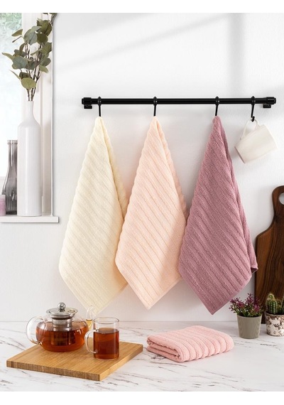 Mutfak Havlu Şal Seti 4 Lü Ramla Softline Çizgili Dokuma Renkli - 40x65 Cm Antrasit - Krem