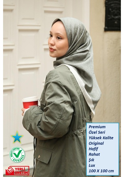 Eşarp - Premium Lux Original Monogram Eşarp İpek Vual, Yüksek Kalite, Hafif, Rahat, Şık, Scarf Yeşil
