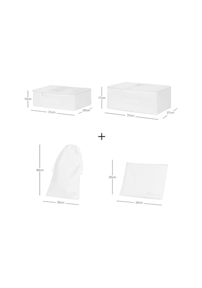 Ocean Home Textile 4'lü Yıkanabilir Beyaz Renk Paraşüt Kumaş Bavul İçi Organizer Set
