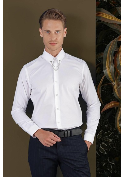 Efor Gk 702 Slim Fit Beyaz Klasik Gömlek Beyaz