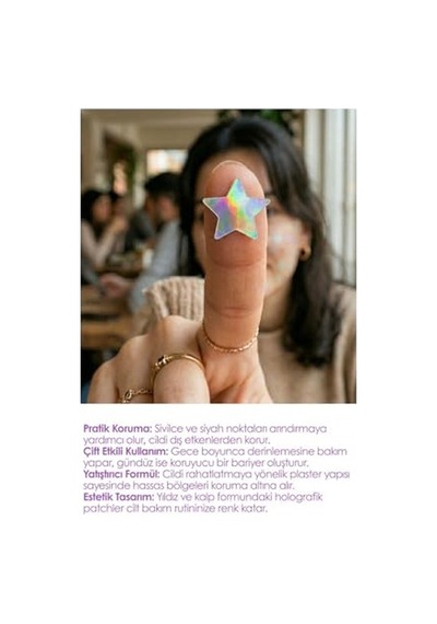 Magic Spot Patch Akne Patch Siyah Nokta Karşıtı Holografik Yıldız Kalp Cilt Bakım Maskesi 20 Adet