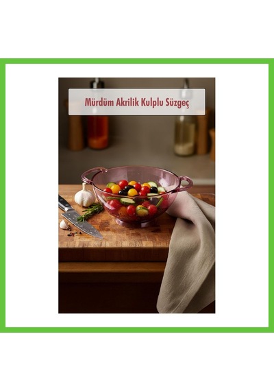 Bezos 23,5 X 30 Cm Mürdüm Akrilik Kulplu Süzgeç Salata Ve Makarna Süzme Kabı Dmc