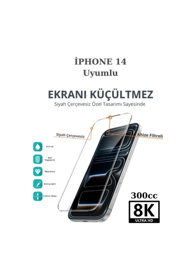 İphone 14 Tam Uyumlu 8k Çerçevesiz Tam Kaplayan 300cc Anti-satic Esd Ekran Koruyucu 9htemperli Cam