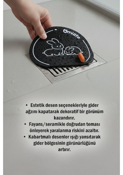 Siyah Gider Koku Önleyici Silikon Sızdırmaz Ped Banyo Mutfak Lavabo Koruyucu 15x14 Cm