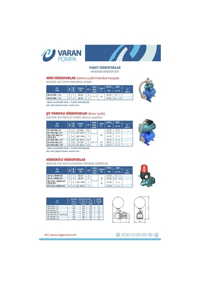 Varan Jet-100b Hıd/24 L Tanklı Jet Pompalı Hidrofor 1 HP/ 0.75 kW Monofaze 220 V, 25-40 Mss